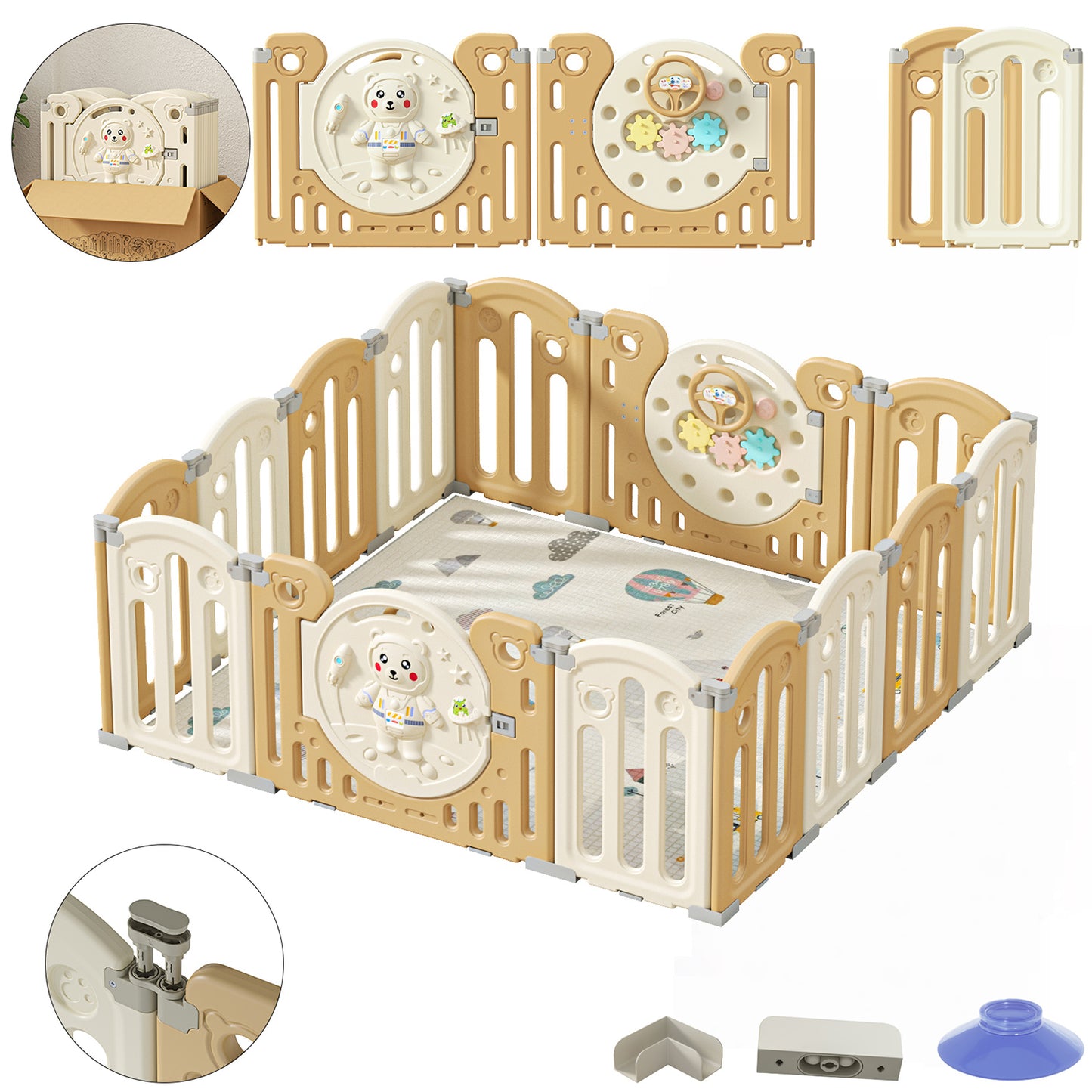 Foldable Portable Safety Baby Playpen with Locking Gate for 0-3 Newborn