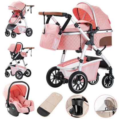 Compact Baby Stroller with Adjustable Handle for 0-4 Newborn