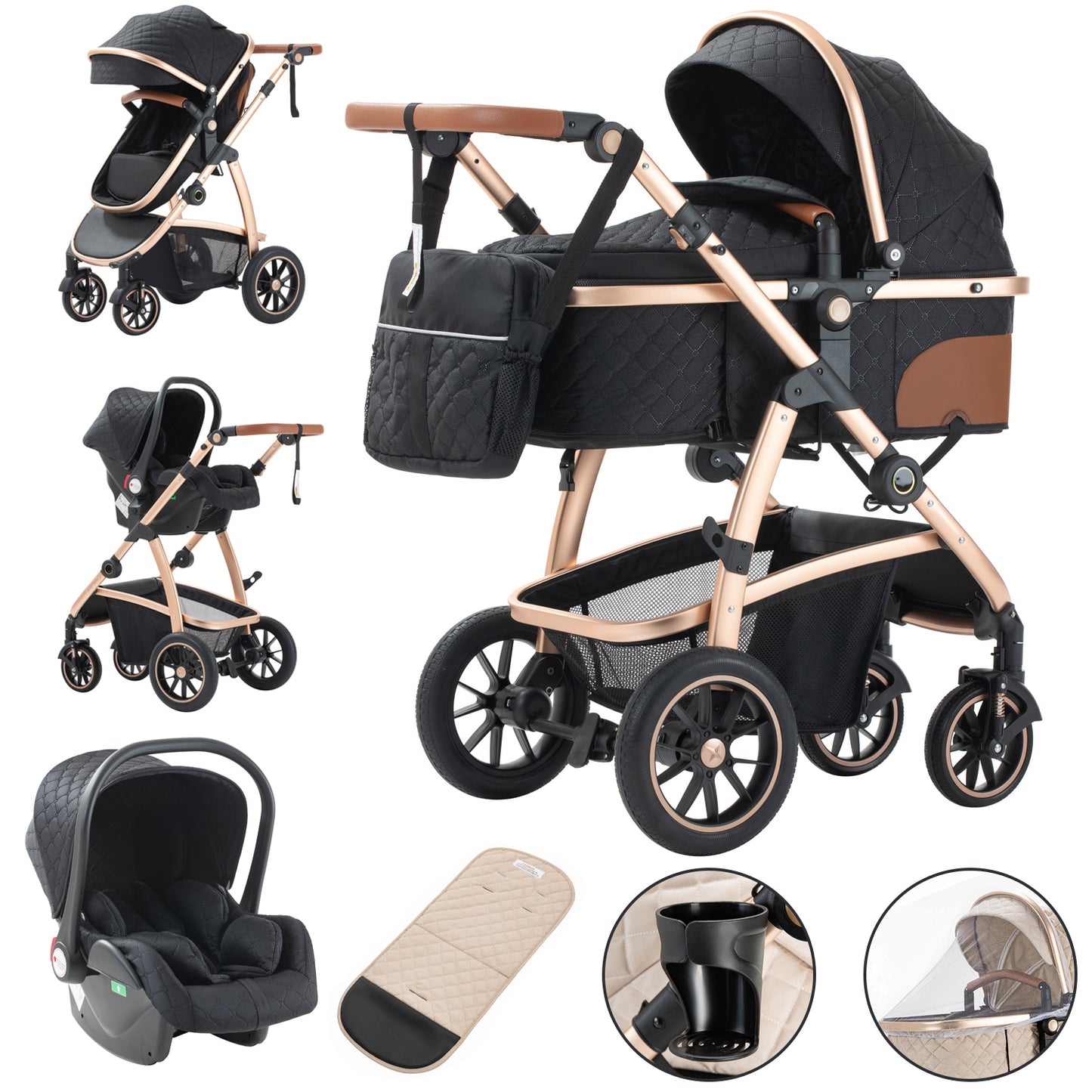 Compact Baby Stroller with Adjustable Handle for 0-4 Newborn