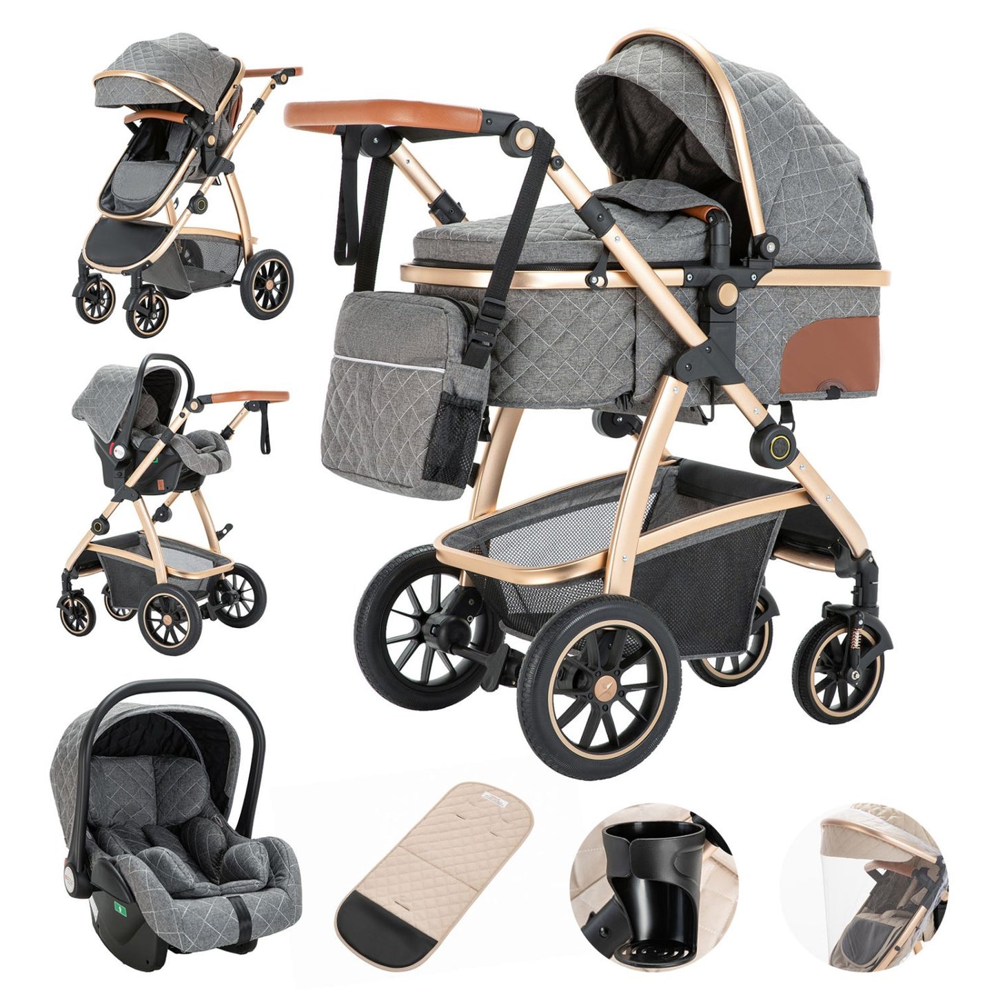 Compact Baby Stroller with Adjustable Handle for 0-4 Newborn