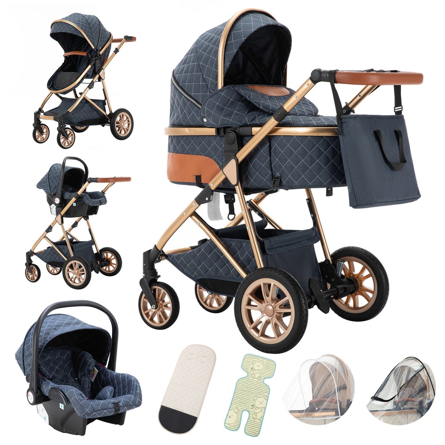 High Landscape Toddler Stroller with Adjustable Handle for 0-3 Newborn