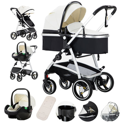 Leather Canopy One Hand Quick Folding Baby Stroller for 0-4 Newborn