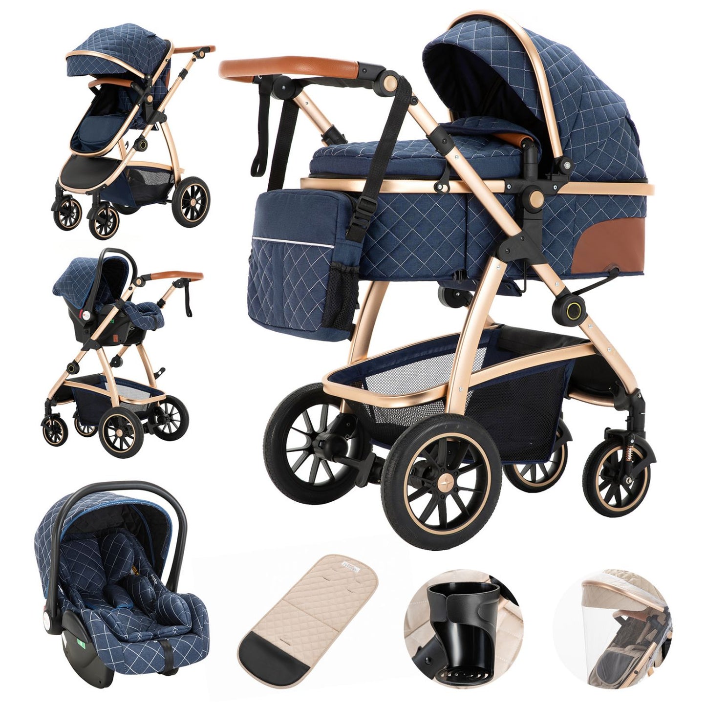 Compact Baby Stroller with Adjustable Handle for 0-4 Newborn