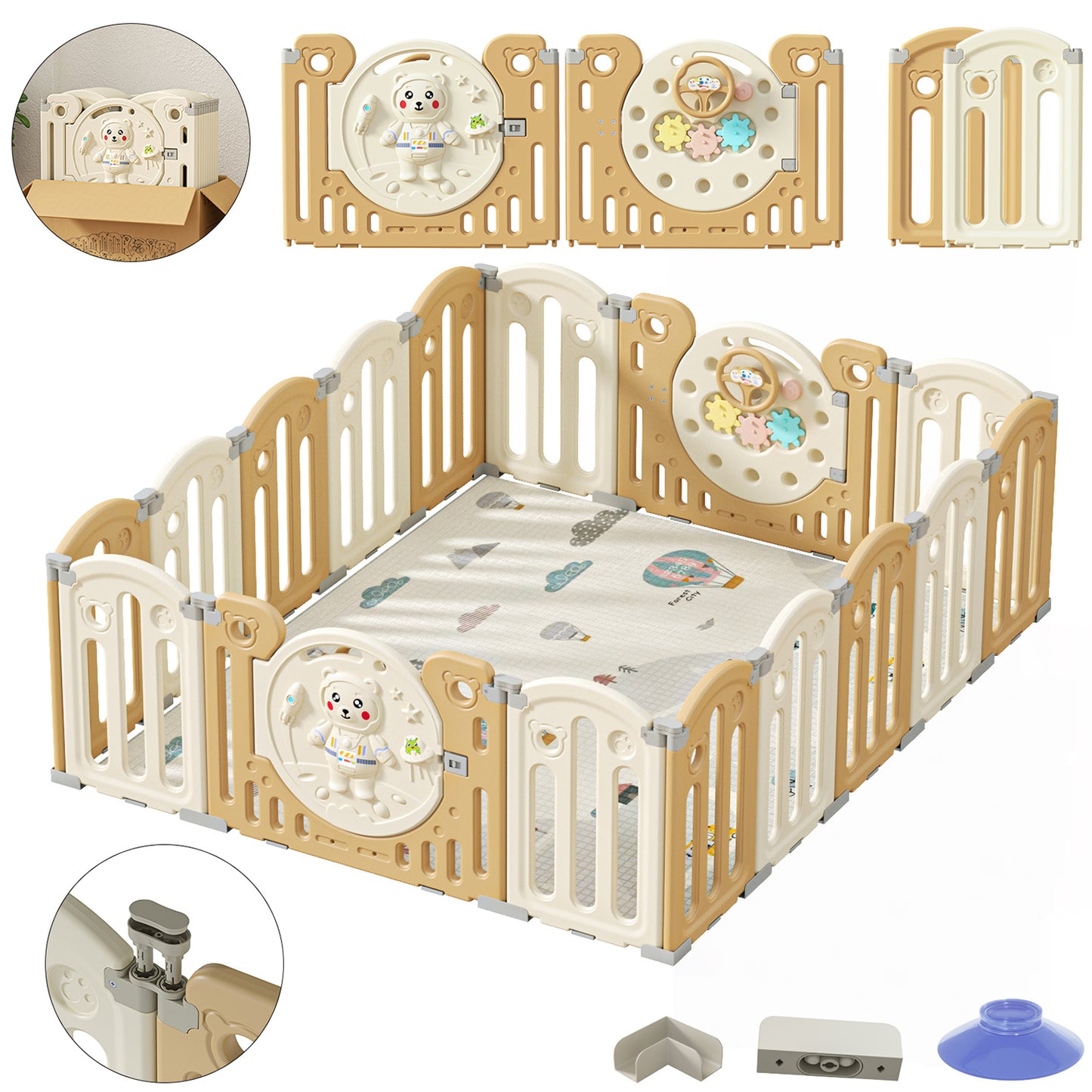 Foldable Portable Safety Baby Playpen with Locking Gate for 0-3 Newborn