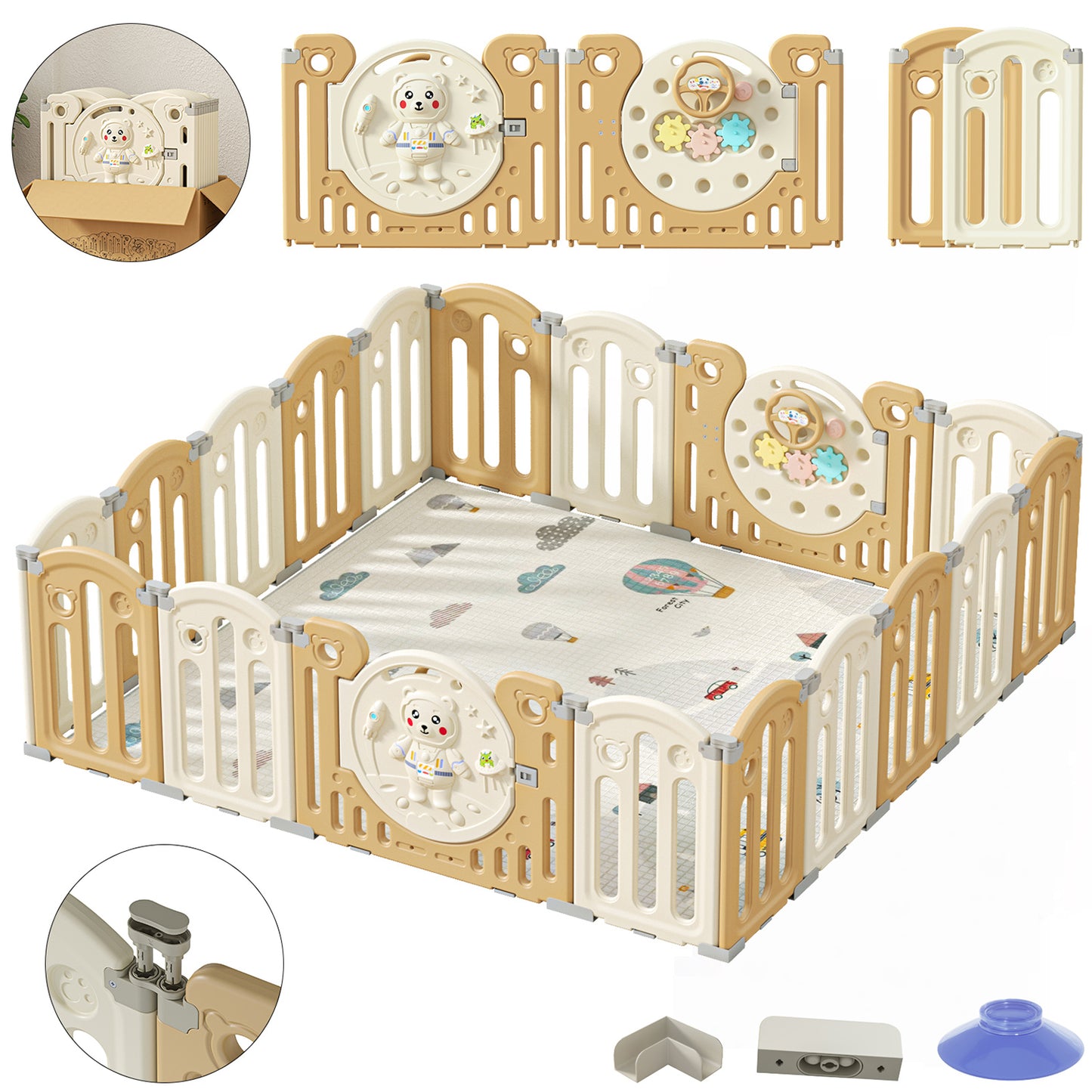 Foldable Portable Safety Baby Playpen with Locking Gate for 0-3 Newborn