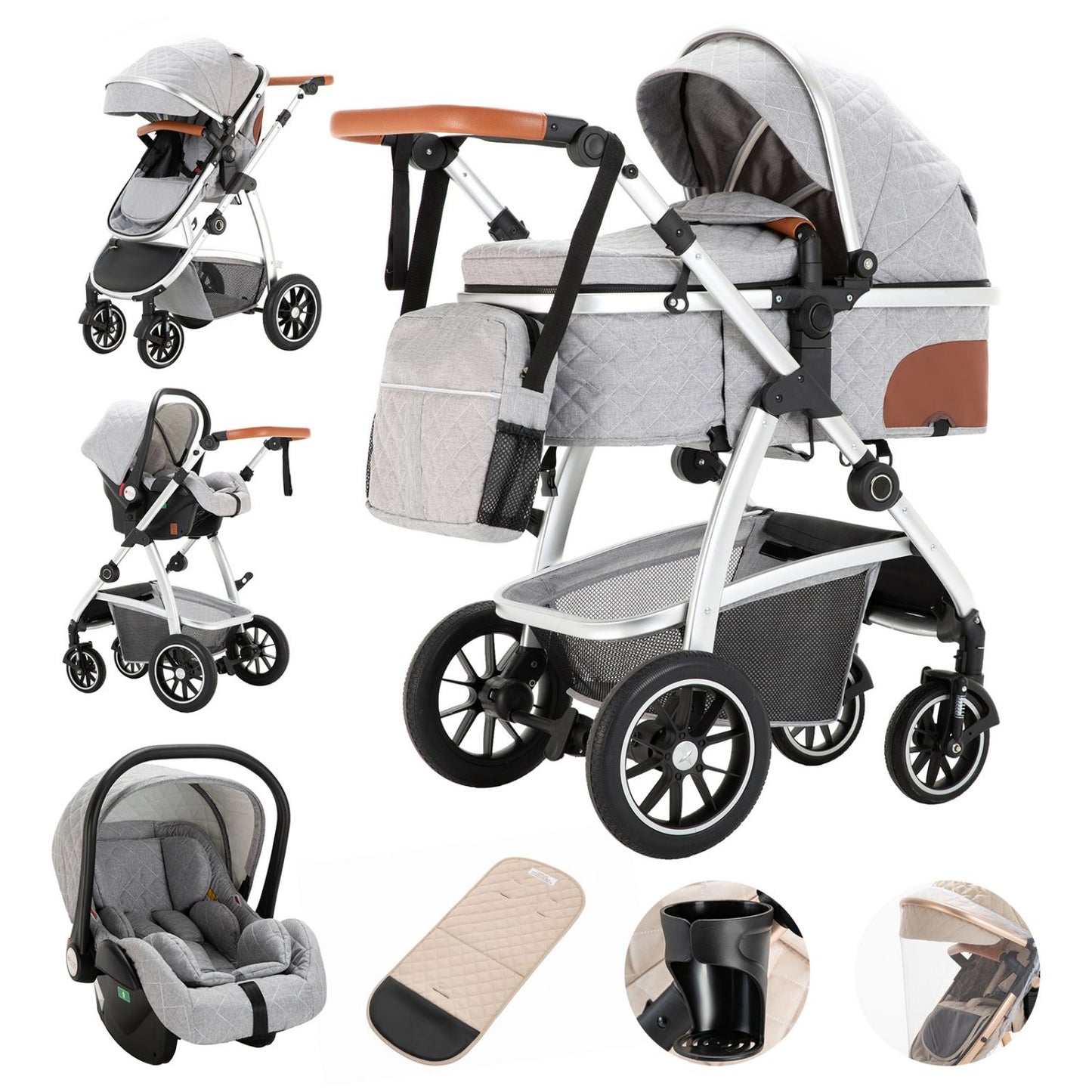 Compact Baby Stroller with Adjustable Handle for 0-4 Newborn