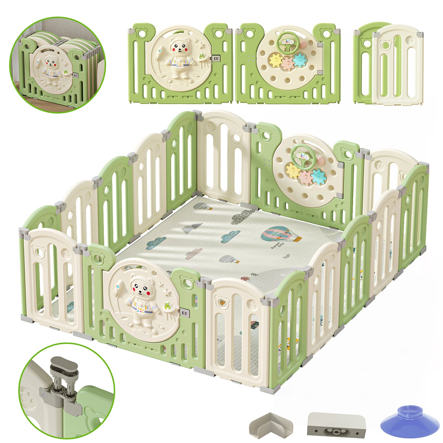 Foldable Portable Safety Baby Playpen with Locking Gate for 0-3 Newborn