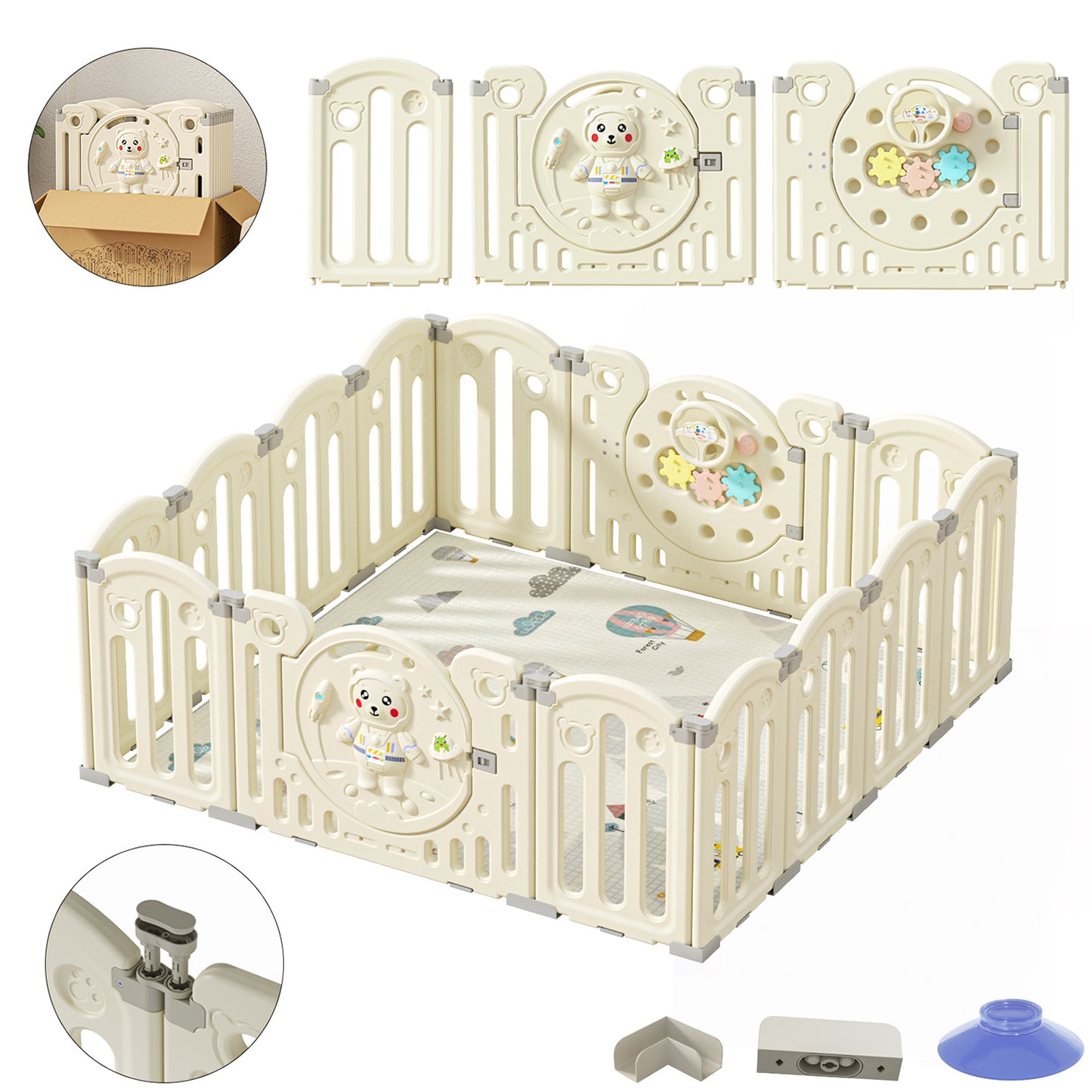 Foldable Portable Safety Baby Playpen with Locking Gate for 0-3 Newborn