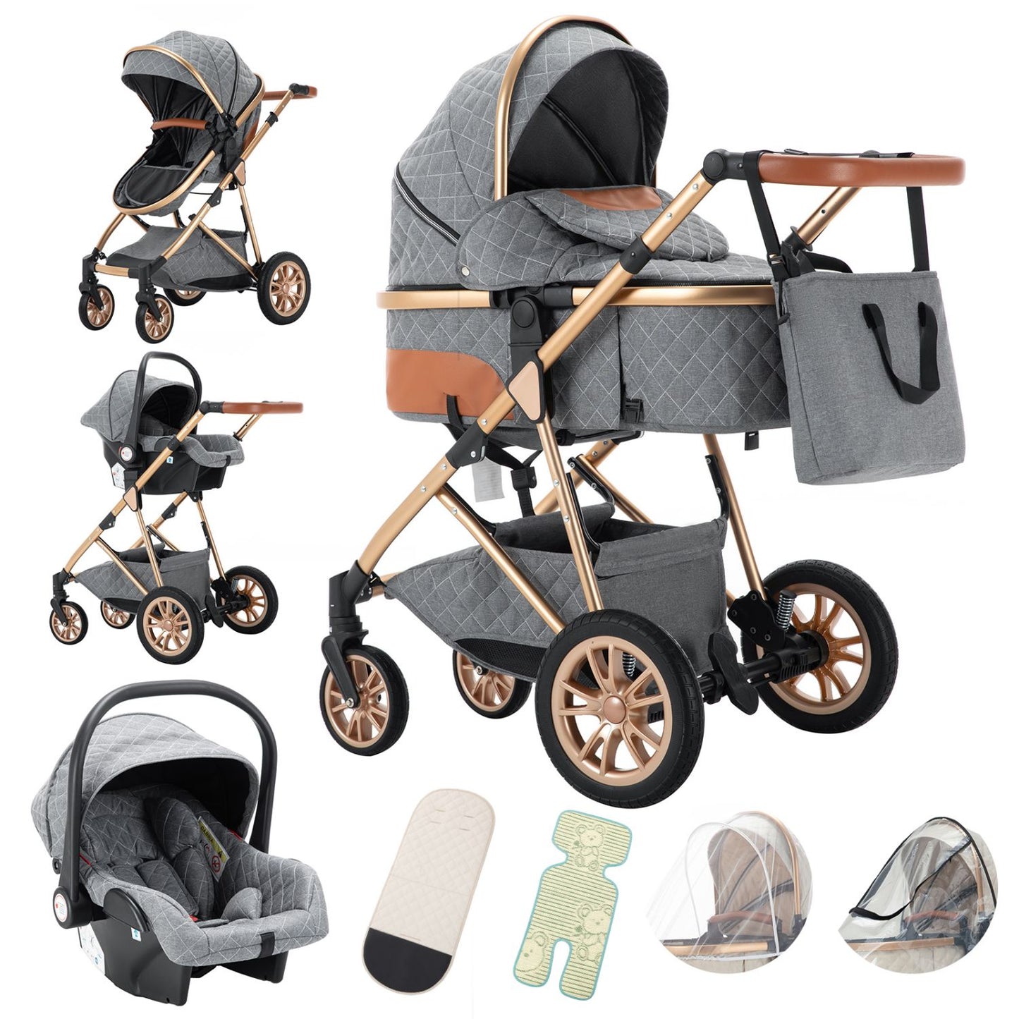 High Landscape Toddler Stroller with Adjustable Handle for 0-3 Newborn