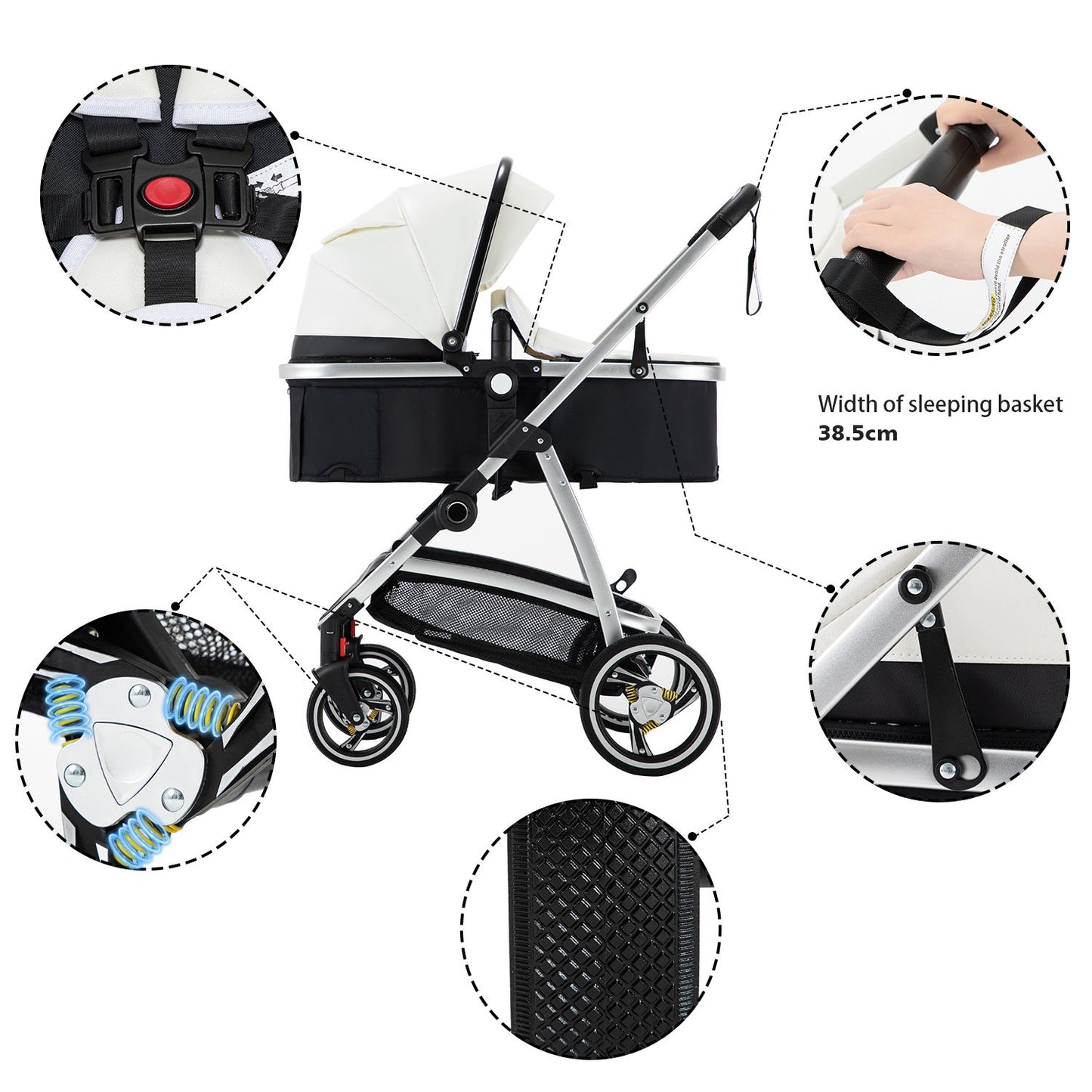 Leather Canopy One Hand Quick Folding Baby Stroller for 0-4 Newborn