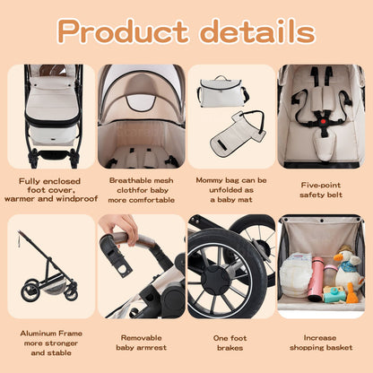 Foldable Portable Infant Stroller with Adjustable Handle for 0-4 Newborn