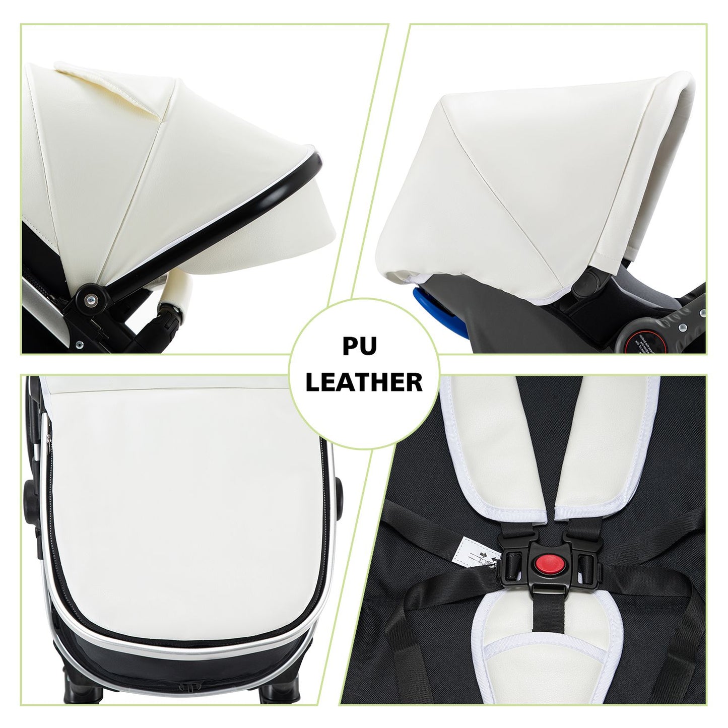 Leather Canopy One Hand Quick Folding Baby Stroller for 0-4 Newborn