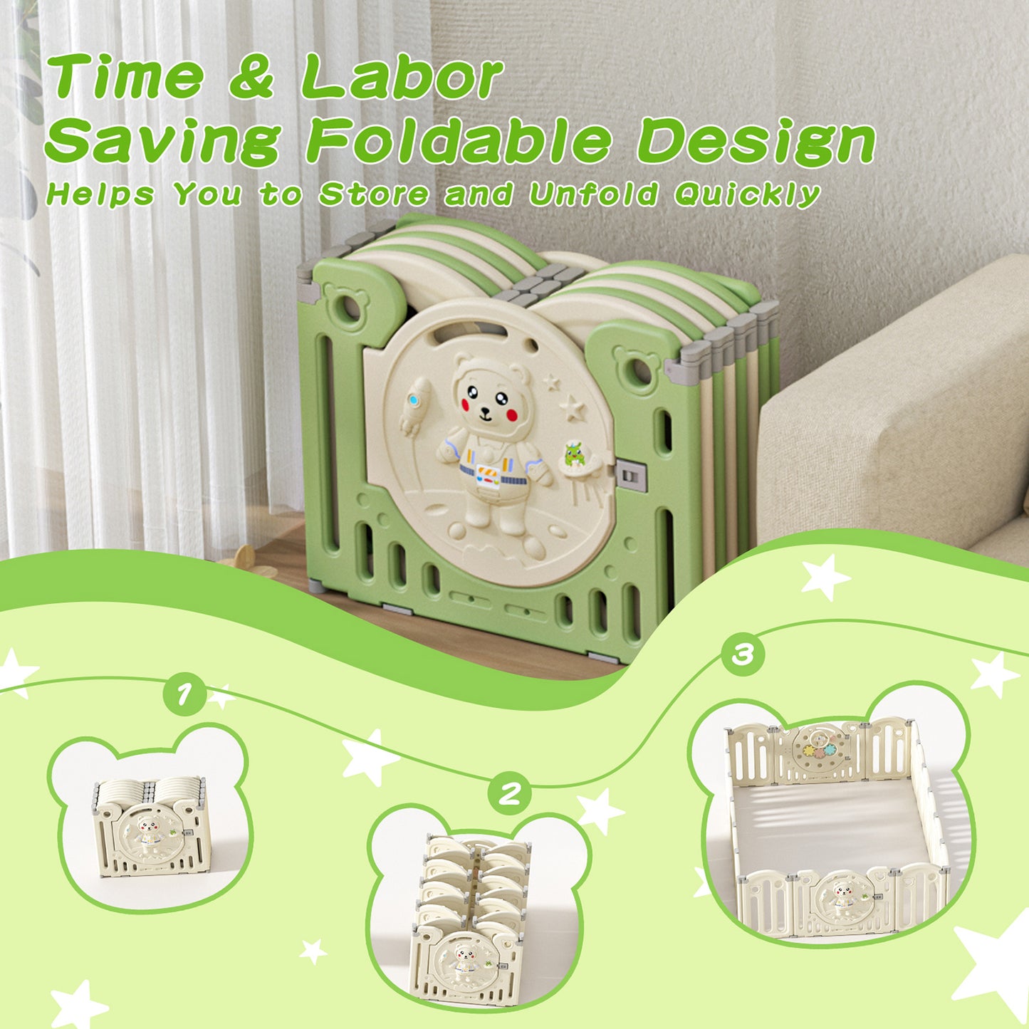 Foldable Portable Safety Baby Playpen with Locking Gate for 0-3 Newborn