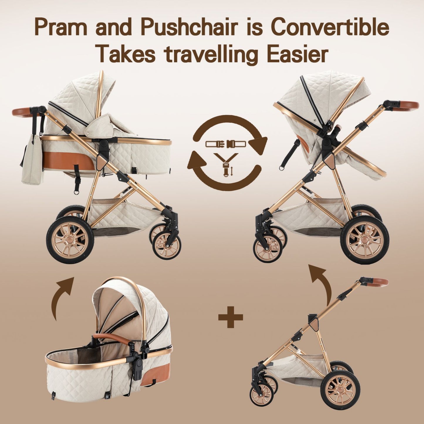 High Landscape Toddler Stroller with Adjustable Handle for 0-3 Newborn