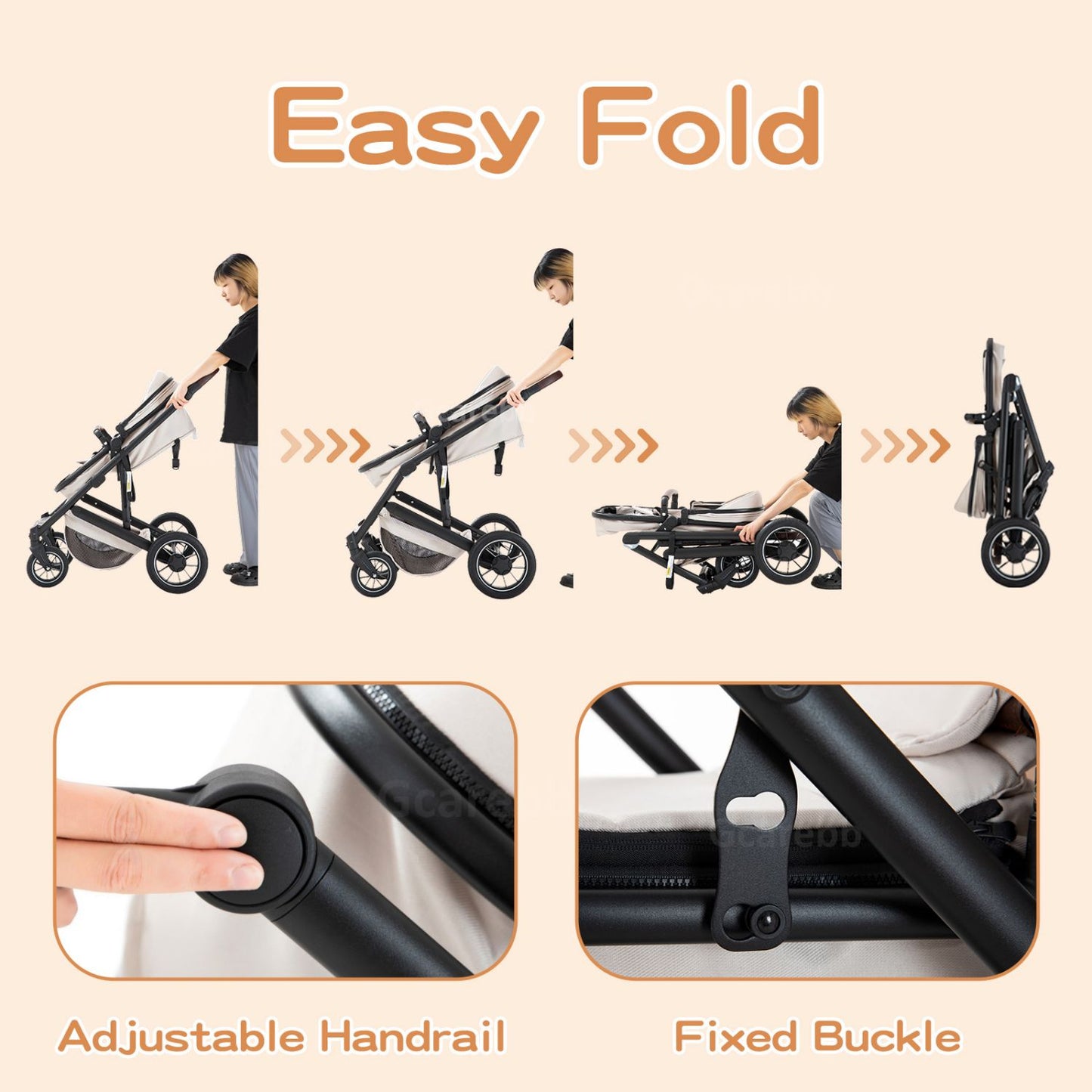 Foldable Portable Infant Stroller with Adjustable Handle for 0-4 Newborn