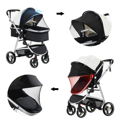 Leather Canopy One Hand Quick Folding Baby Stroller for 0-4 Newborn