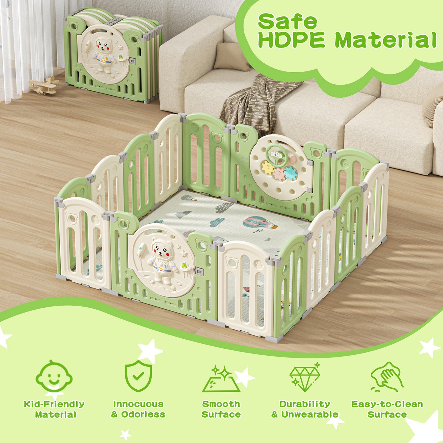 Foldable Portable Safety Baby Playpen with Locking Gate for 0-3 Newborn