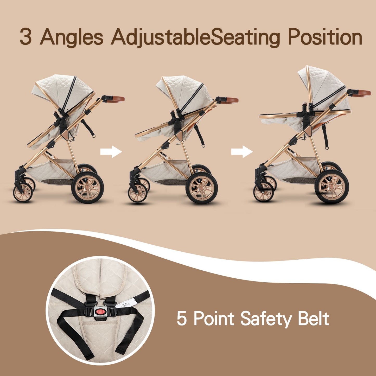 High Landscape Toddler Stroller with Adjustable Handle for 0-3 Newborn