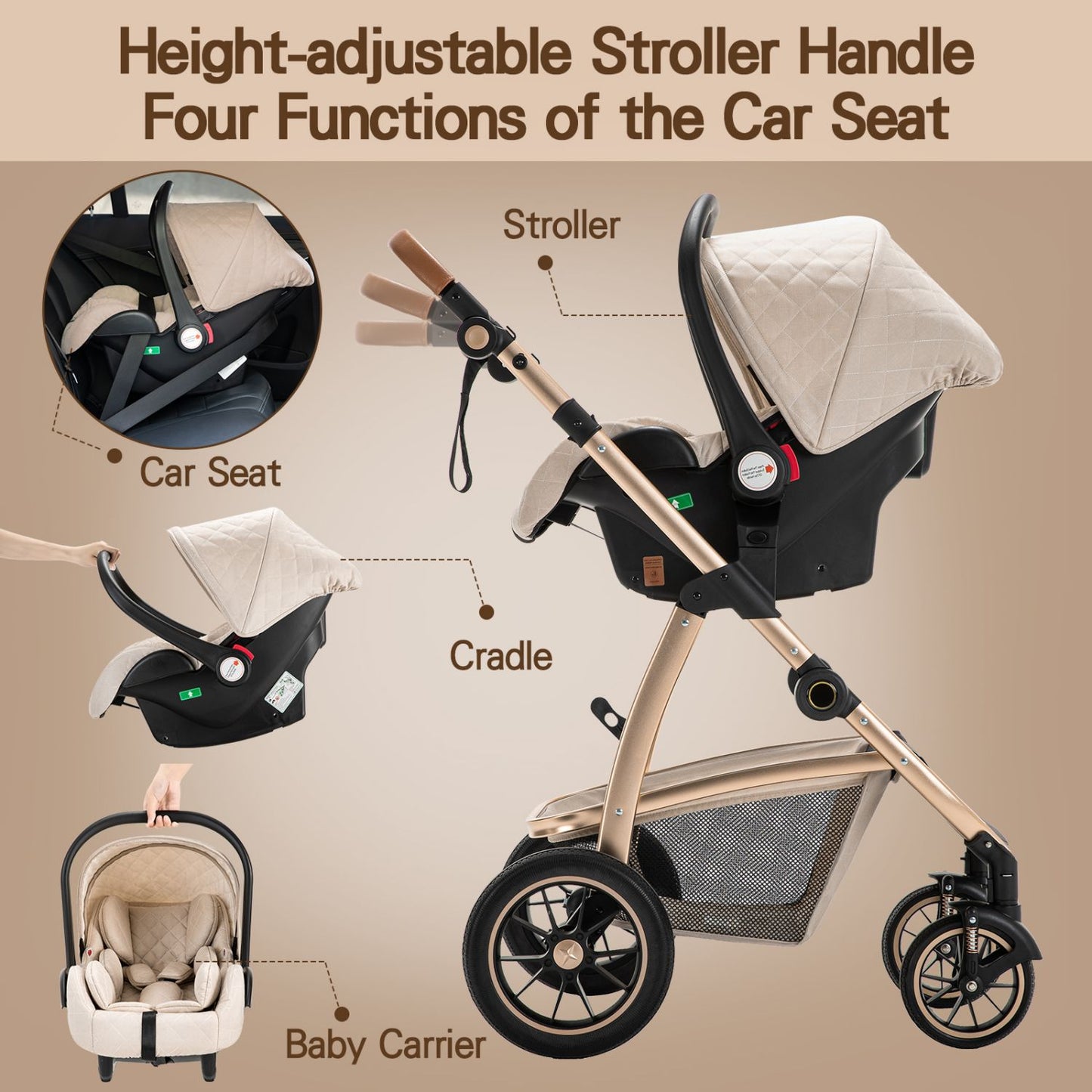 Compact Baby Stroller with Adjustable Handle for 0-4 Newborn