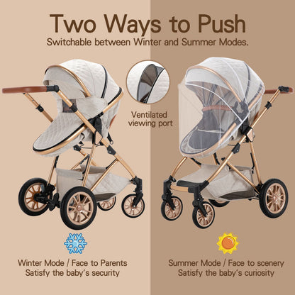 High Landscape Toddler Stroller with Adjustable Handle for 0-3 Newborn