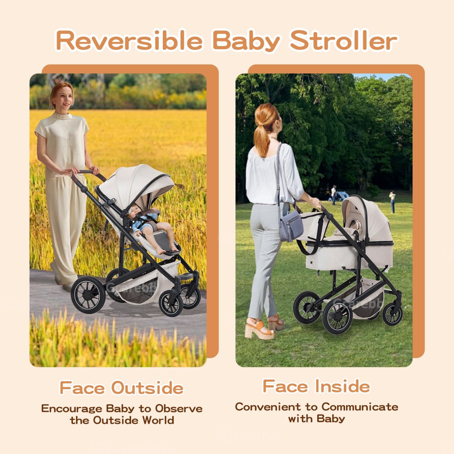 Foldable Portable Infant Stroller with Adjustable Handle for 0-4 Newborn