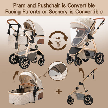 Compact Baby Stroller with Adjustable Handle for 0-4 Newborn