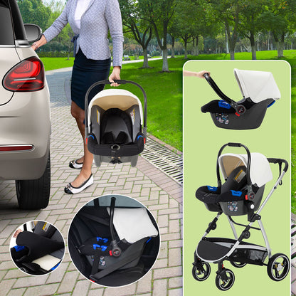 Leather Canopy One Hand Quick Folding Baby Stroller for 0-4 Newborn