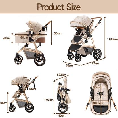 Compact Baby Stroller with Adjustable Handle for 0-4 Newborn