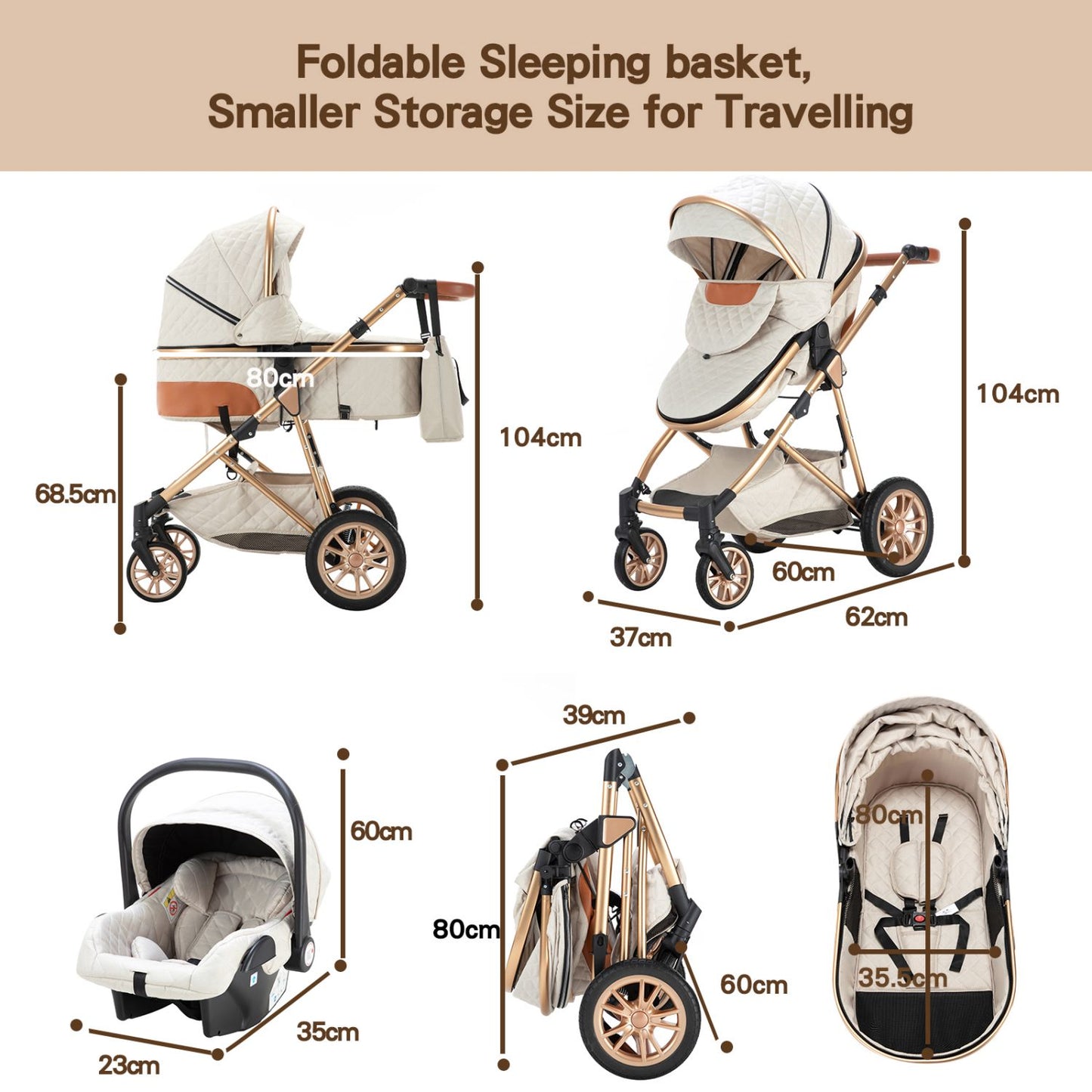 High Landscape Toddler Stroller with Adjustable Handle for 0-3 Newborn