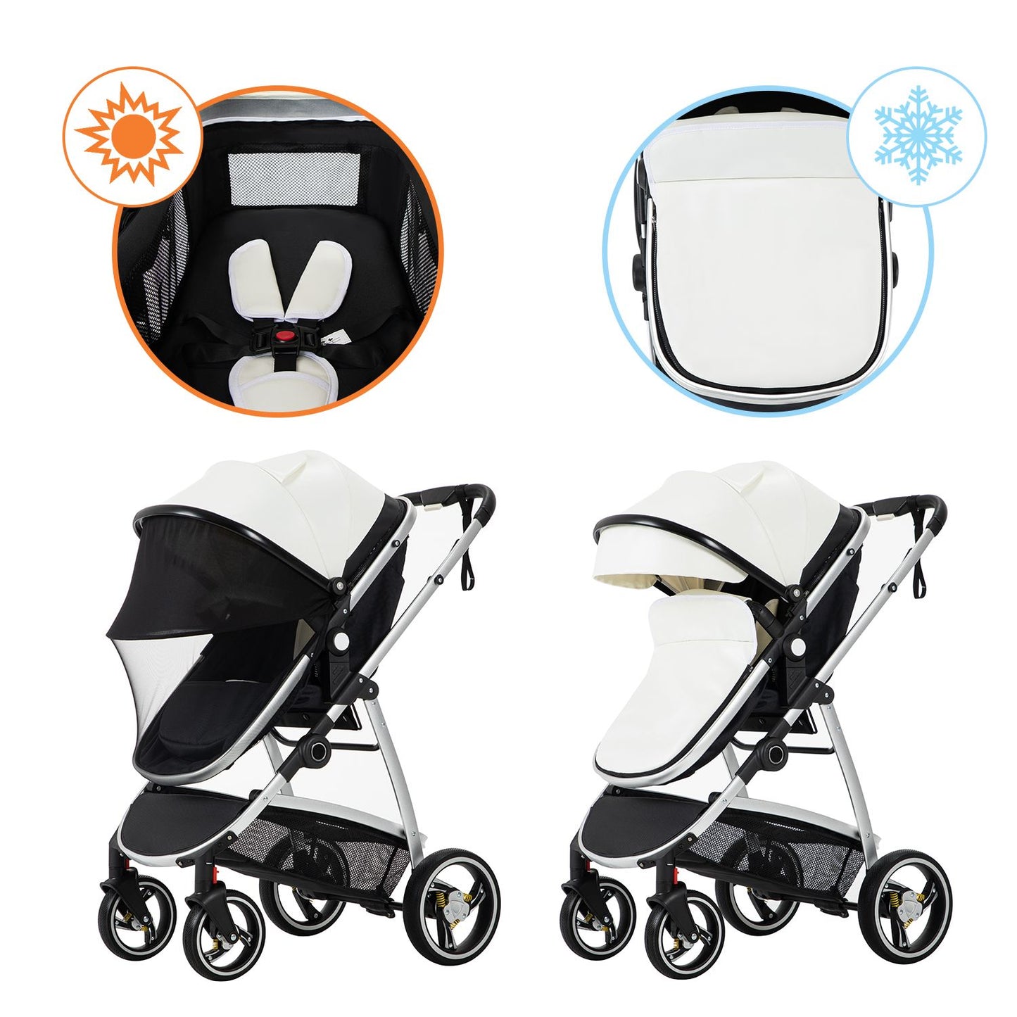 Leather Canopy One Hand Quick Folding Baby Stroller for 0-4 Newborn