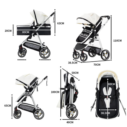 Leather Canopy One Hand Quick Folding Baby Stroller for 0-4 Newborn