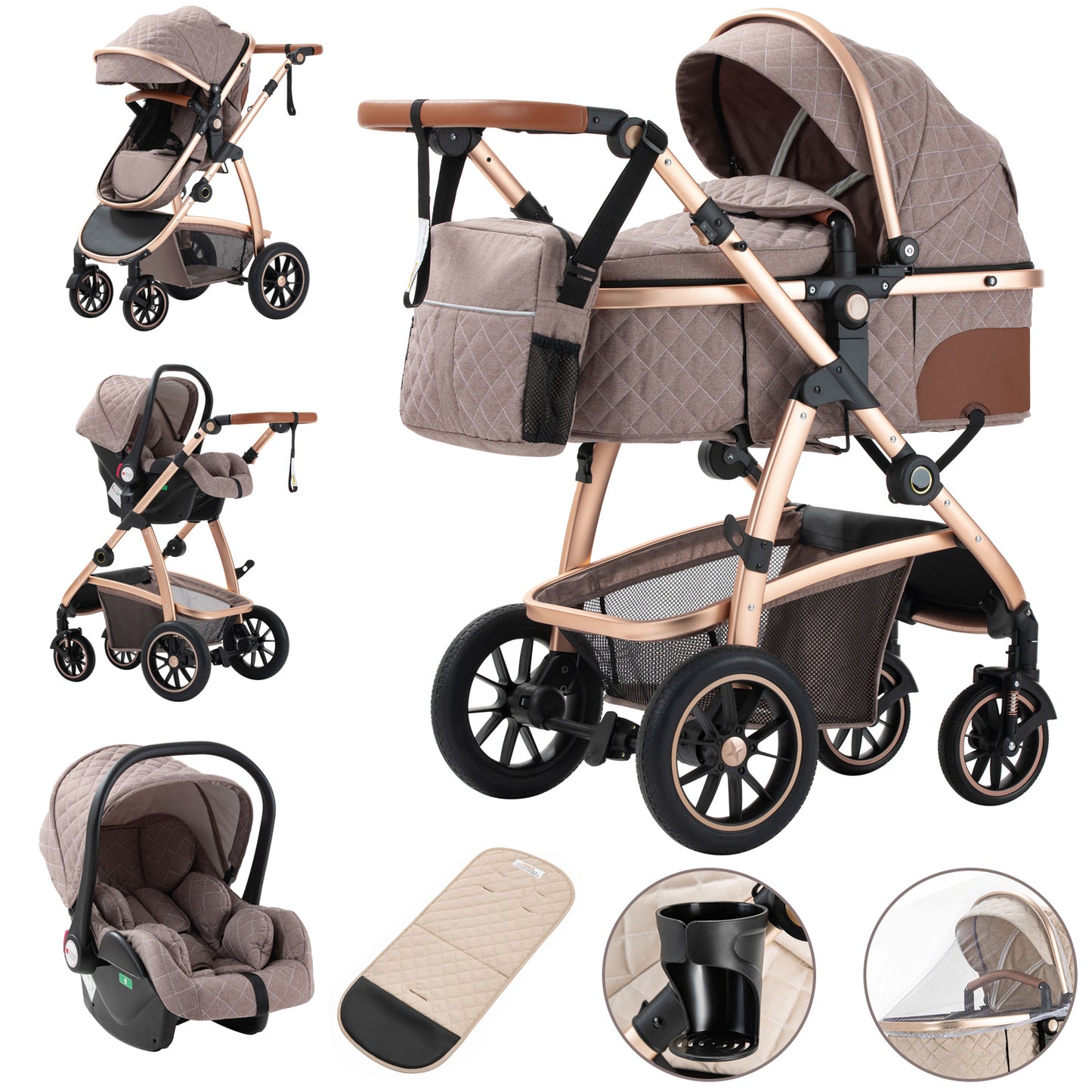 Compact Baby Stroller with Adjustable Handle for 0-4 Newborn